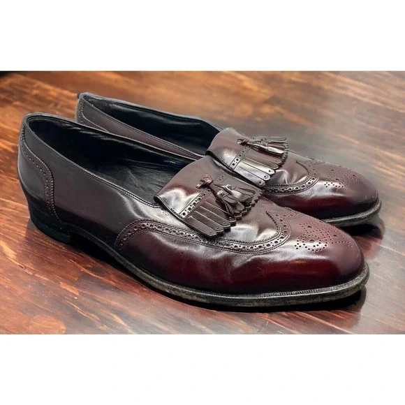 Florsheim Burgundy V Wing Tip Kiltie Tassel Leather Shoes 30495 USA Rare Mens 18 Florsheim Burgundy V Wing Tip Kiltie Tassel Leather Shoes  main image 2